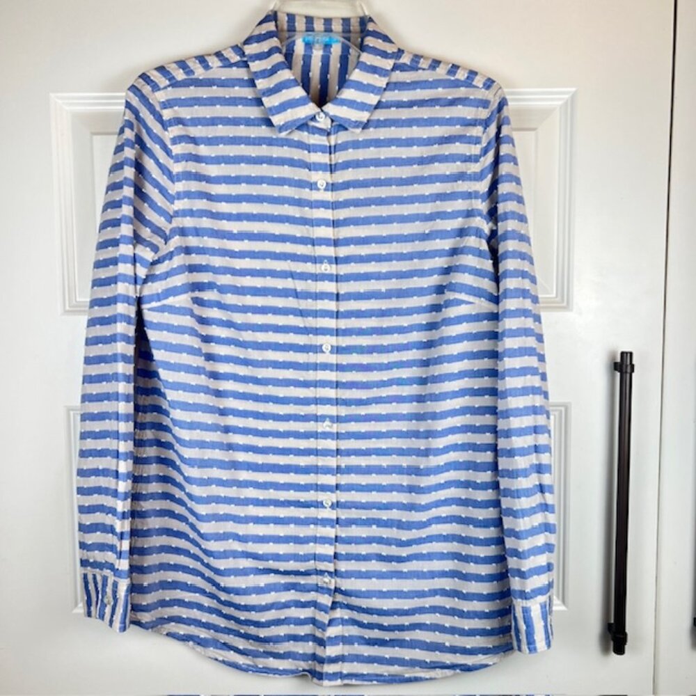 J.McLaughlin Blue White Striped Cotton Button Down Shirt Medium Classic Preppy - Picture 2 of 7